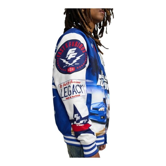 Reason x Fast & Furious Bomber Varsity Jacket Blue Men's - Picture 6 of 9